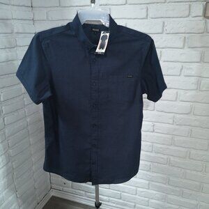 NWT Buffalo David Bitton Men's Size Large Navy Button Front Short Sleeve Shirt